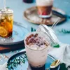 Weingläser Nordic Transparent Glass Tasse für Kaffee mit Abdeckung und Stroh Becher Blasen Tee -Galsses Tasse Eismilch Getränk Kokina