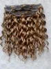 Brazylijska Remy Curly Hair Weft Clip w ludzkich przedłużeniach ciemna blondynka 270# kolor 9pcs/set5244184