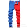 Two Colors Spliced Into Jeans Mens Fashion Casual Trousers and Shorts Red Green Yellow Blue Denim Pants 28-38 240411