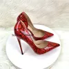 Dress Shoes Red Snakeskin Inside Open Pointed Toe High Heels Women 12cm 10cm 8cm Sexy Fashion Stiletto Pumps