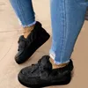 Sıradan Ayakkabı Kadınlar Kış Yuvarlak Ayak Platformu Peluş Peluş Slip-On Kesikli Rahat Sıcak Büyük Boy Lefer