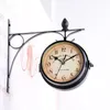 Wall Clocks 2024 Est Charminer Black Vintage Decorative Double Sided Metal Clock Station Hanging