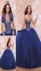 Chic Blue Beaded Ball Gown Quinceanera Dresses With Jacket Sweetheart Neckline Crystals Prom Gowns Tulle Sequined Rhinestones Swee5384645