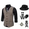 Coletes masculinos Retro Costume Gatsby Jantar Vestido Cavalheiro Capéu Taquela Varinha Definir Rapão de Negócios Casual