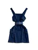 Vestidos informales Vestido de mezclilla azul deslizamiento para mujeres 2024 sin mangas de cintura alta y delgada A-línea versátil de línea larga con cinturón