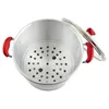 Double Boilers 32qt Aluminum Steamer Pot - Ideal For TamalesSeafood Lobster Glass Lid Easy Steam Cooking Durable & Versatile Red