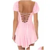 Vestidos casuais básicos Mulheres Retro Mini Dress Puff Buff Short Slave Square pesco