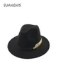 Woolen Felt Hat Panama Jazz Fedoras hats with Metal Leaf Flat Brim Formal Party And Stage Top Hat for Women men unisex20175674236743