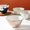 Dinnerware Sets Nordic Style Creative Ceramic Lace Salad Bowl With Hand Painted Underglaze Color 6-inch Large Dessert Fruit