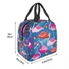 Storage Bags Fashion Flamingo Birds Insulated Tote Bag Women Flowers Pattern Portable Thermal Cooler Food Lunch Box For School