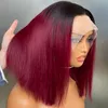 Wholesale Price Malaysian Peruvian Brazilian 1b Wine Red Silky Straight 13x4 Transparent Lace Frontal Wig 100% Raw Virgin Remy Human Hair