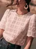 Women's Blouses Clearance Price Women French Hollowed Out Blouse Top Puff Sleeve Female Lace Crochet Hook Shirts