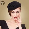 FS 100% Wool Black Pillbox Hats Fascinator For Women Elegant Wedding Felt Fedora Hat Derby Tea Party Formal Ladies Church Hats 240412