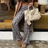 Women's Pants Leopard Low Waisted Boot Cut Slim Fit Elastic Waist Ankle-Length Trend Trousers 2024