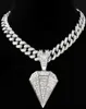 Pendanthalsband Hip Hop -asfalterade Rhinestones Diamond Shape Necklace For Women Men Iced Out Crystal Chunky Cuban Chain Jewelry Gift4519126