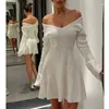 Casual Dresses Women V-neck Long Sleeve Fashion Solid Color A-line Ruffles Short Sweater Dress Autumn Winter Sexy Knitted 30181