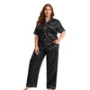 Home Kleding Solid kleur Rapel Sleepwear Zijde Imitatie Nachthoofdoorlog Half Mouw Lange broek Pyjama Tweedelige set Casual kleding voor vrouwen