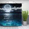 Shower Curtains Full Moon Curtain Flower Cherry Blossom Ocean Planet Star Sky Dreamy Night Scene Decor Fabric Bathroom Set Hooks