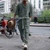 Yaz Erkek Set Gevşek Yarım Kollu V Boyun Tshirt Uzun Pantolon Moda Erkek Giysileri Sokak Giysesi Sıradan Örgü Kıyafet 240401