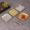 Assiettes 304 Plaque carrée en acier inoxydable barbecue Pot Affiches Végétaliques de la vaisselle Gold Silver Flat Bottom