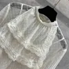 T-shirt de t-shirt pour femmes exquise et élégante dentelle en dentelle creux de déesse noire blanc solide en deux morceaux set petite chemise de cou standard ad02