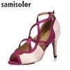 Dansschoenen Samisoler roze/luipaard stoffen collocatie glans linten linten ballroom mode dames latin competitie