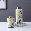 Vazen keramiek vaas retro gouden deksel opslagtank keramische pot kogel decoratie bloem arrangement accessoires pot meubels