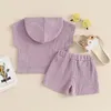 Kläder sätter Little Girl Boy Waffle Set Solid Color Hooded T Shirt Topps Elastic Midje Split Shorts Toddler Summer Outfits