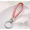 Keychains Lanyards 30 색 PU 가죽 브레이드 직조 키 체인 로프 링 피트 DIY 원 펜던트 키 체인 홀더 자동차 키링 DH6GM.