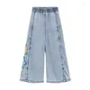 Dżinsy damskie haftowane letnie cienki elastyczna talia Sagging Sagging for 2024 trend odchudzającego dżinsowe spodnie nóg pani