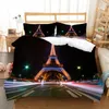 Beddengoed stelt modeavond uitzicht dekbedoverdeksel set microvezel Paris Tower City Lights Pillowcase dubbele king size kamer decoratie