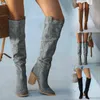 Kvinnor mode casual vintage retro lång knähög cowboy stövlar fyrkantiga klackskor boot kvinna flaskor femme botas de mujer zapatos 240408