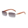 mens sunglasses luxury sunglasses New Box Imitation Wood Grain Leg Frameless Trimmed Sunglasses for Men Can Wear Mirror Frames