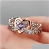 Band Rings Creative Womens Heart With Romantic Rose Flower Design Engagement Love Ring Aesthetic Jewelry Drop Delivery Dhk35