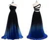 2022 Ombre Stufe Farbe Abendkleider ein Schulterimperium Taille Chiffon Schwarz Royal Blue Designer Langes billiges Prom -formelle Pagea7743647