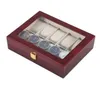 10 сетки Retro Red Wood Watch Display Case Dainular Devinger Dewelry Dewelry Collection Storage Watch Organizer Box Casket T200524625967