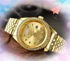 人気の販売ユニセックス軍人女性の時計ビジネスレジャーダイヤモンドリングステンレス鋼時計クォーツ自動デイデイタイムチェーンブレスレットウォッチ