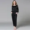 Vêtements à domicile Silkbeuty Les femmes enceintes adaptent le pyjamas en soie ensemble pantalon à manches longues deux ensembles de vêtements de nuit allaités luxueux