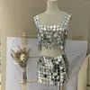 Kvinnors tankar Kvinnor Summer Sexig backless Camisole Glitter Silver Sequins ärmlös skördetopp