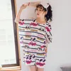 Roupas em casa Blusa da manga de morcego Kawaii Pijamas de desenho animado solto com shorts roupas femininas de algodão para Lady Sleepwear Duas peças