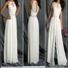 Nieuwe elegante chiffon avondjurken jumpsuit kralen riem feestjurken broek pakken plus size dames formele avondfeestjurken open bac6527783