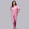 Home Clothing Silk Women Lingerie Casual Pajamas Set With Long Pants Solid Turn-down Collar V Neck Homewear Sleep Wear Night Suit