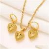 Earrings Necklace 3 D Heart Shape Earring Pendant Set 14K Yellow Fine Solid Gold Over Jewelry Women Dubai Drop Delivery Sets Ot4Me