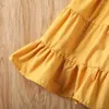 Clothing Sets Girls Cute Skirt Suits Solid Color Ruffled Shoulder-length Tops Bowknot Hairband High Waist Tutu Dress Set