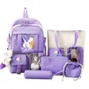 Backpack fofo de 4 peças conjunto de bolsas de escola para meninas moda grande laptop casual