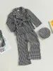 Clothing Sets Winkinlin Toddler Girls 3-Piece Autumn Ensemble Stylish Jacket With Belt Flare Pants And Beret Hat - Fashionable Tracksuit