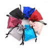 Enveloppe-cadeau 10pcs / lot sacs satin noirs pochettes de sac brillant 2 taille Favor Goodies bijoux affichage emballage peut être personnalisé