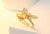 Bijoux plaqué or 14K Bijoux de bijoux naturel citrine petite anneau abeille réglable ouverture3225456