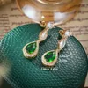Dangle Earrings Vintage Green Pear Shaped Long For Women Elegant Zirconia Water Drop Earring Wedding Party Temperament Jewelry Gifts