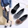 Fitness Shoes 2024 Fluffy Summer Korean Style All-match Net Red Women's Single Round Head Furry Flat Moccasin-Gommino